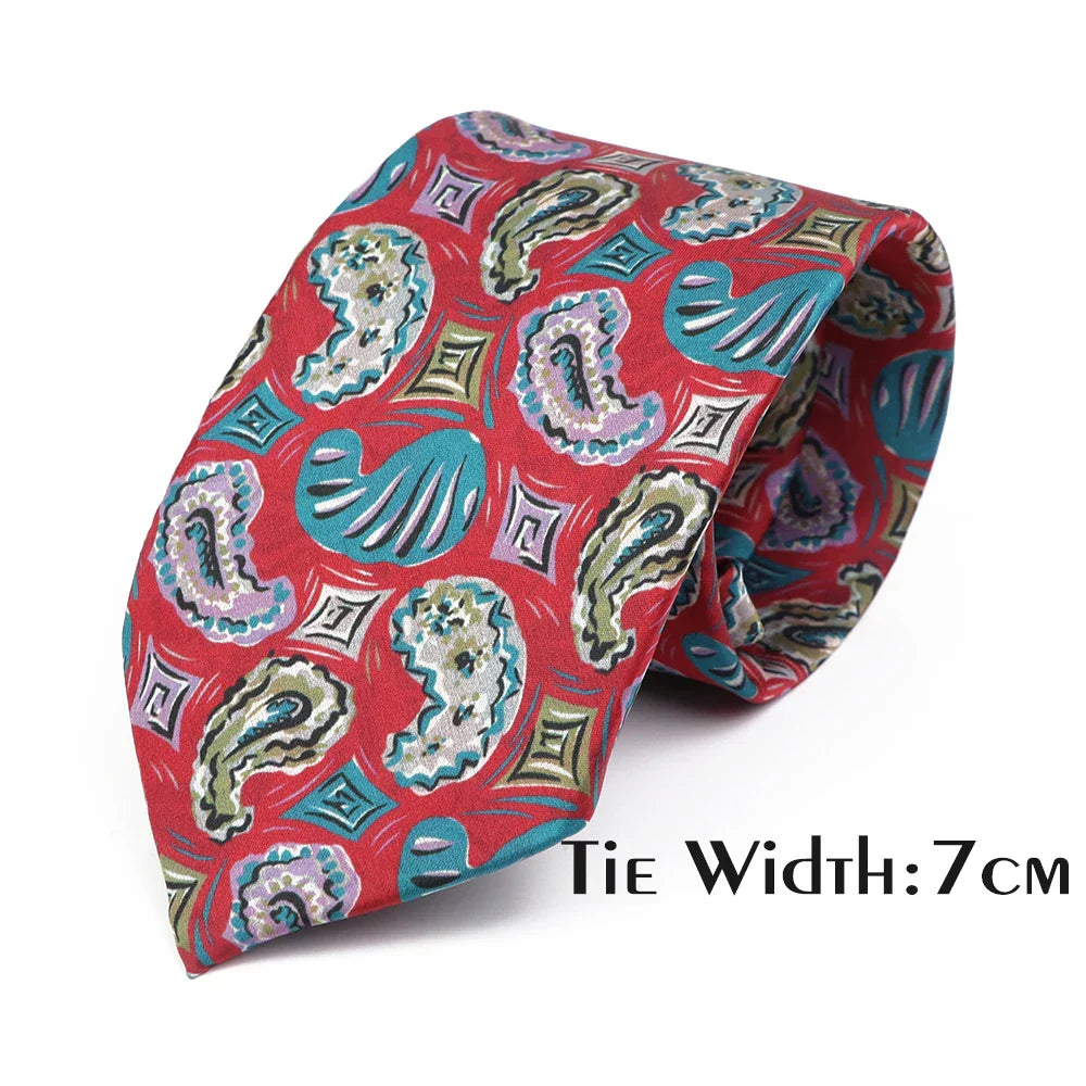 Vintage Floral Geometric Print Necktie Unique Style Mens