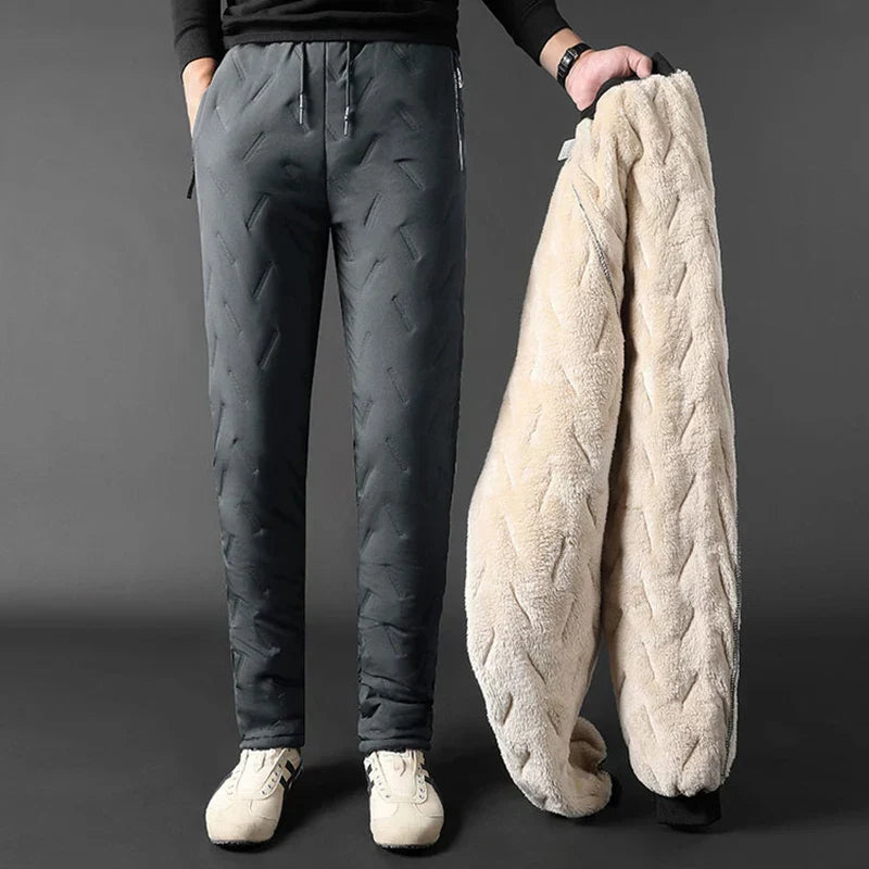 Winter Zip Pockets Thicken Fleece Sweatpants Men Jogger