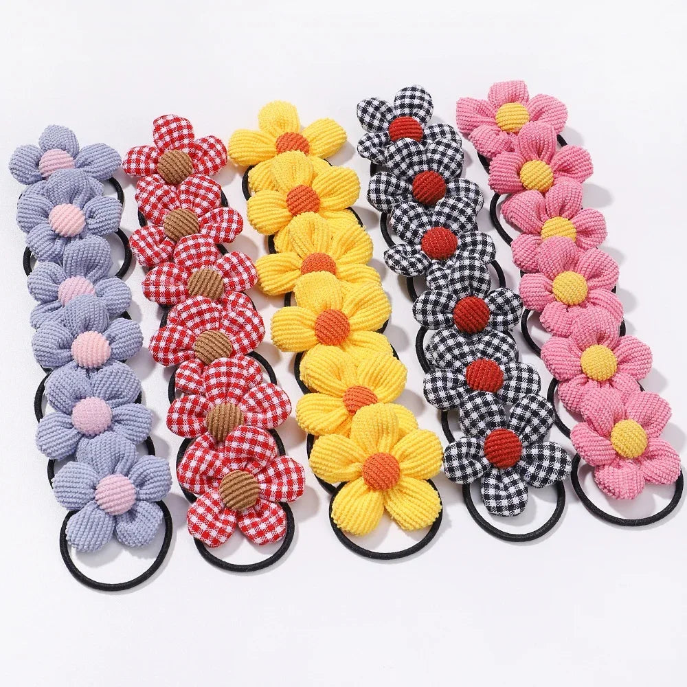 12Pcs/bag Girls Elastic Flower Hair Bands Sweet Hair