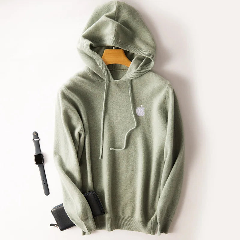 100% Cashmere Hoodies Tracksuit Apple Print Hooded Pullover