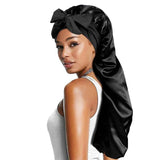 Women Satin Bonnets Adjustable Long Barrel Nightcap Solid