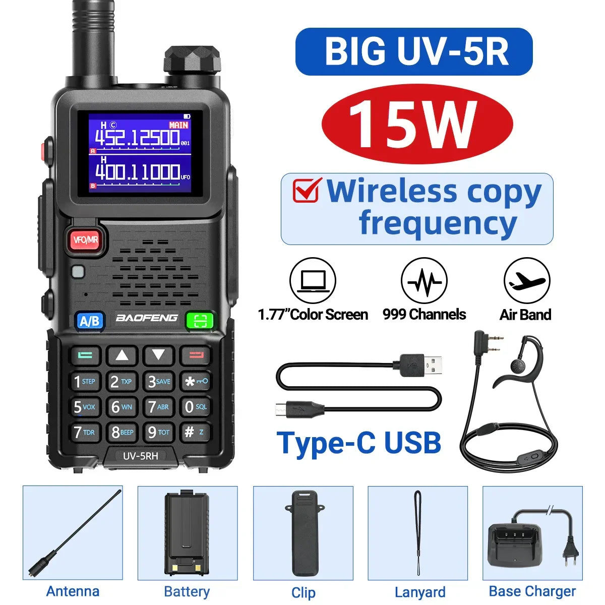 UV-5RH Pro Max 15W Air Band Walkie Talkie
