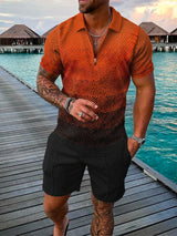 Men's Tracksuit Cotton Solid Color Short Sleeve Zipper
