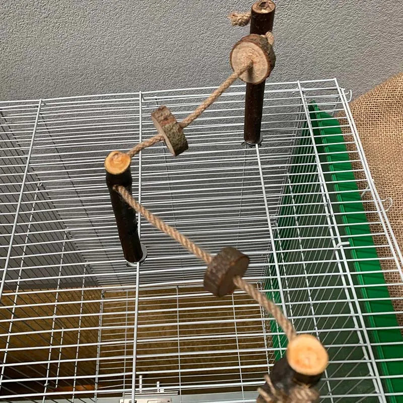 Pet Parrot Wooden Perch Stand Hanging Climbing Hammock