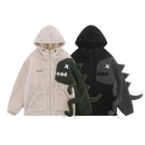 Men Hooded Fleece Lambswool Parkas Jacket Vintage Dinosaur