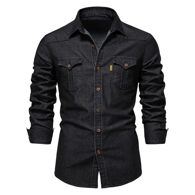 Men's Denim Shirt High Quality Cotton Elastic Spring