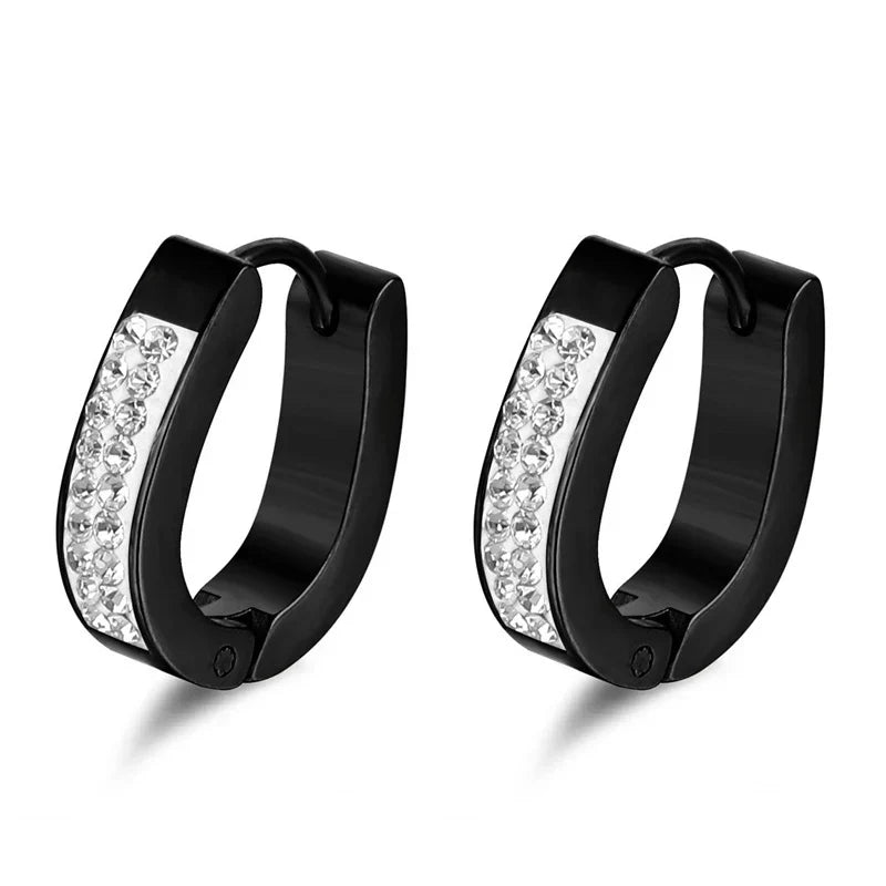 New Trendy Round Hoop Earrings Simple Zircon Stainless