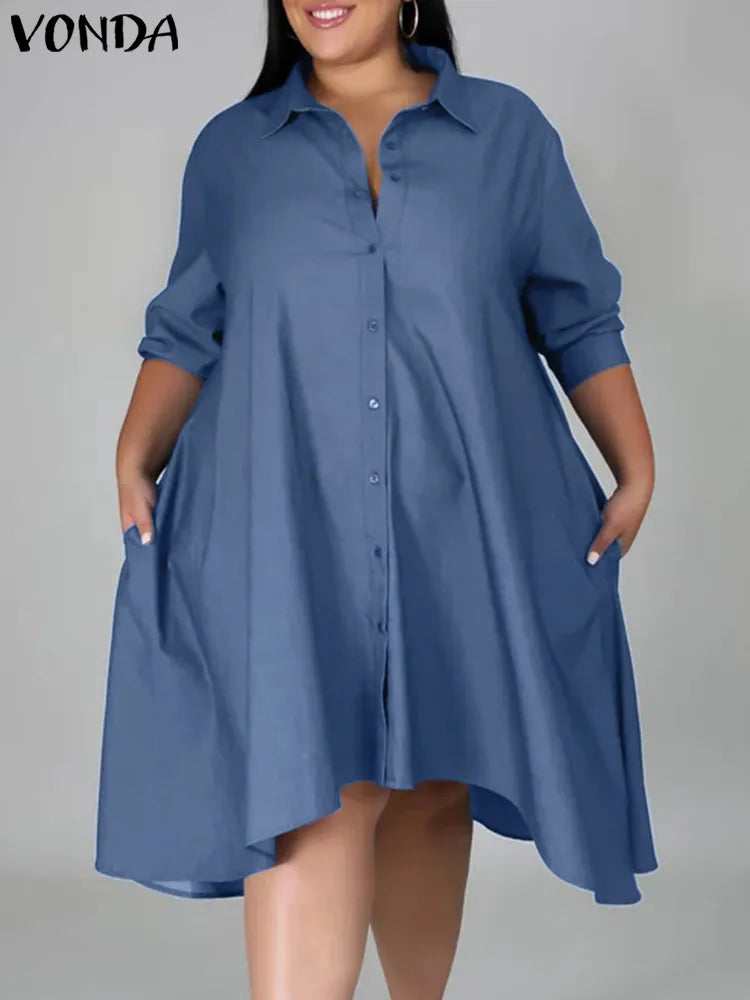 Plus Size 5XL VONDA Women Vintage Shirt Dress