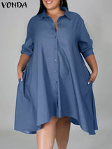 Plus Size 5XL VONDA Women Vintage Shirt Dress