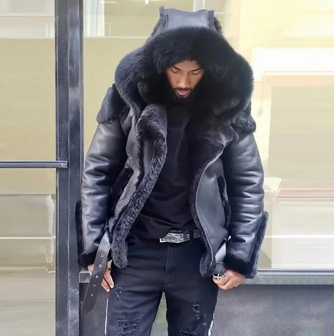 2022 New Men's Leather Coat Winter Large Size