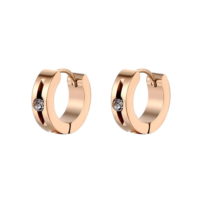 New Trendy Round Hoop Earrings Simple Zircon Stainless
