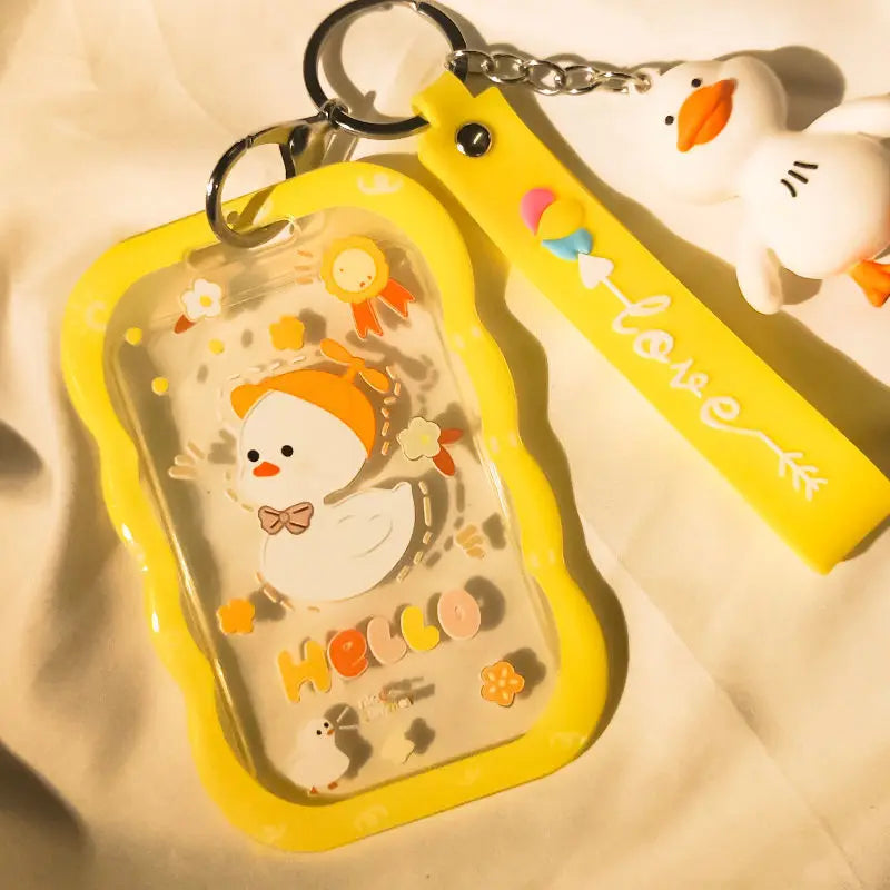 Cute Yellow Duck Silicone Cards Protecting Cover Students Cartoon Meal Card Campus Access Bus Card Holder Card with Hanging Rope