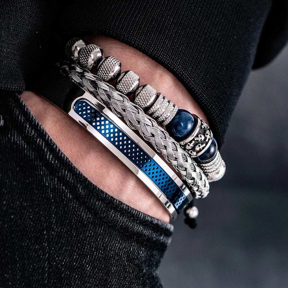 3pcs Set Men Bracelet Stainless Steel Handmade Rope