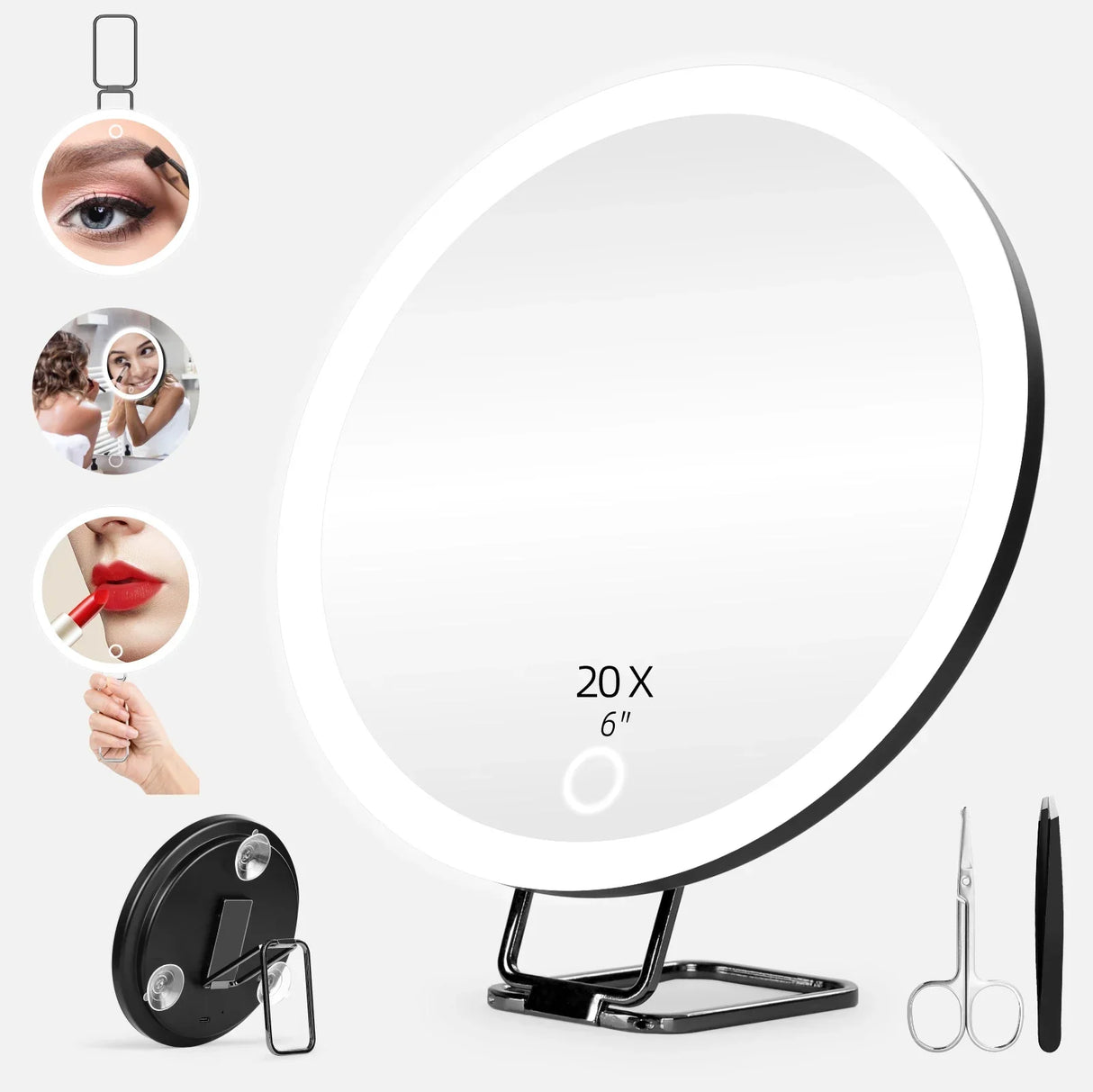 6" Lighted Magnifying Travel Mirror with Suction Cup