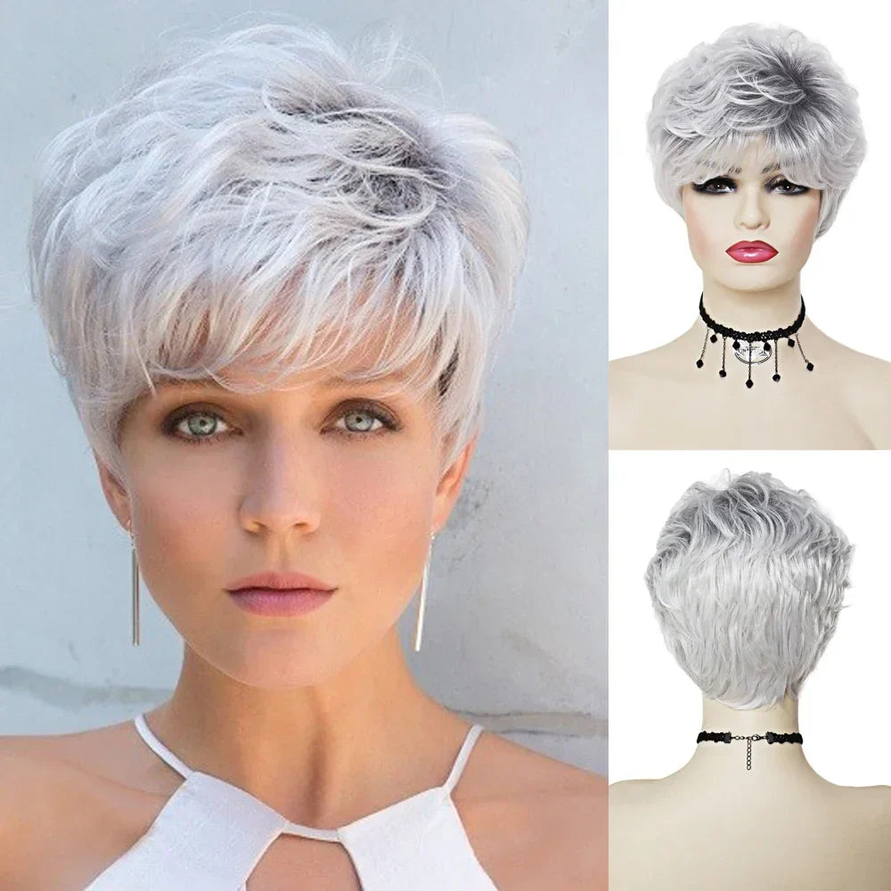 GNIMEGIL Synthetic Short Pixie Cut Wig Women Natural