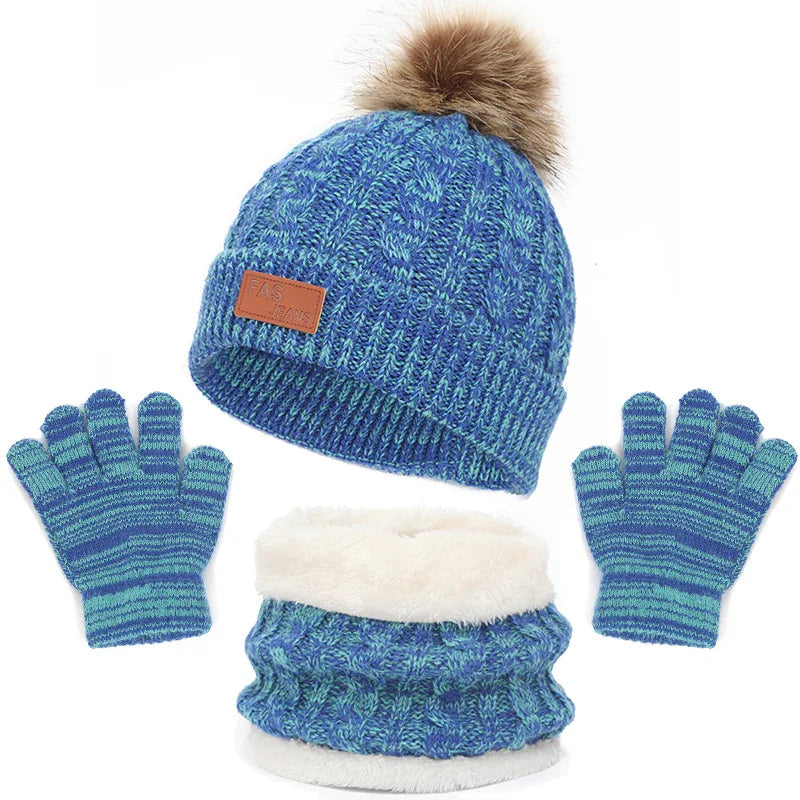 3Pcs Winter Baby Hat Scarf Gloves Set Solid
