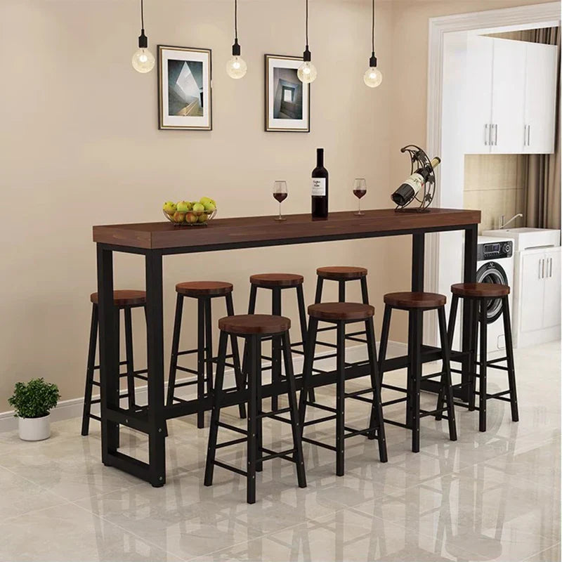 Wrought Iron Solid Wood Home Bar Table Long