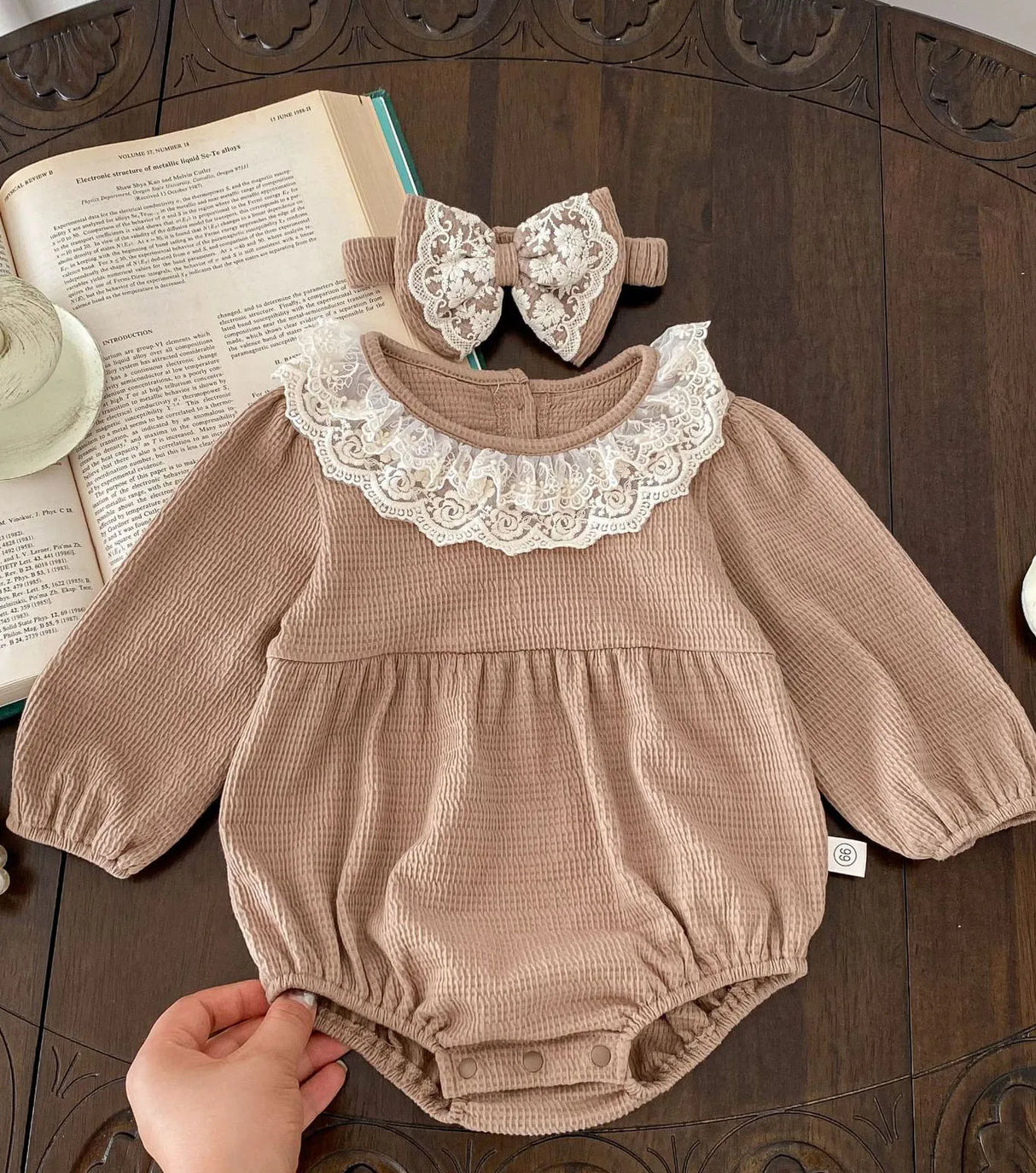 2PCS Spring Lace Collar Waffle Infant Baby Girl