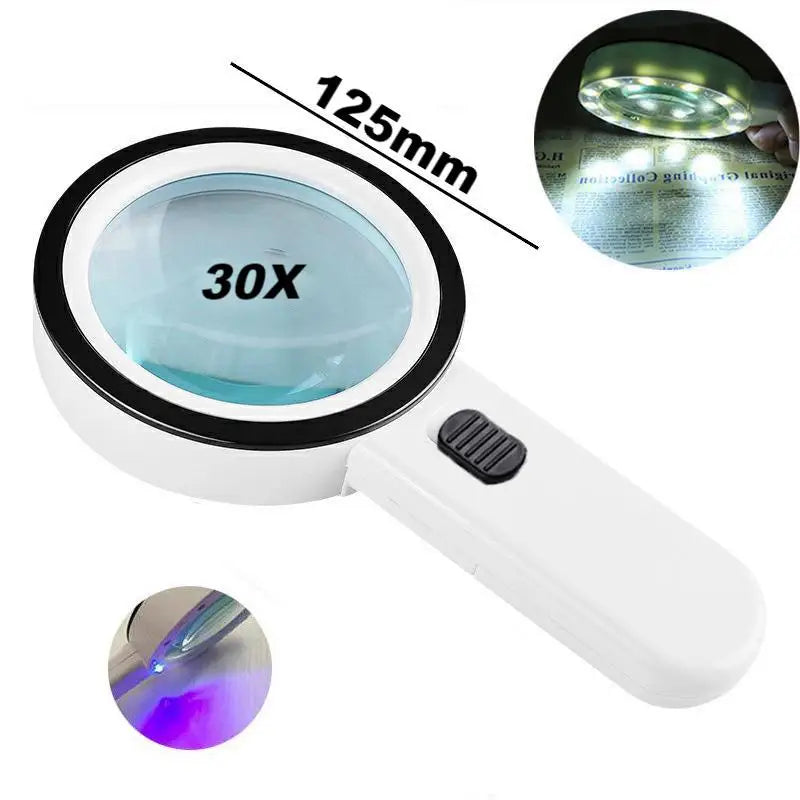 30X Handheld Magnifier Magnifying Glass with 12 LED