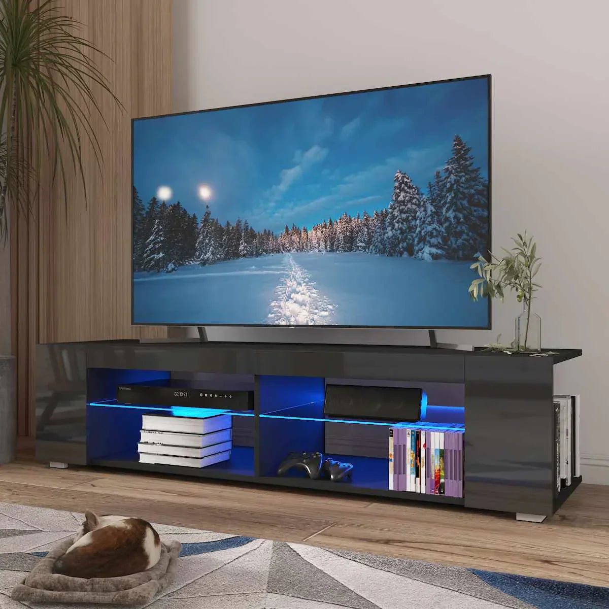 High Gloss Modern TV Stand Bookshelves With LED