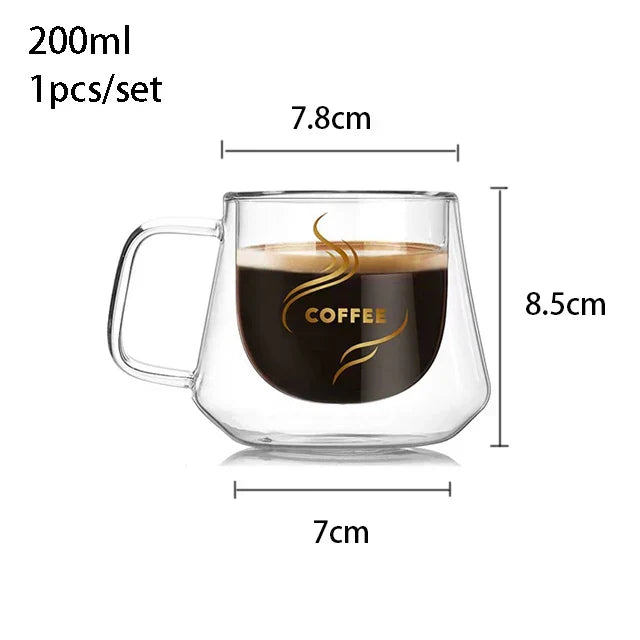 YWDL 200ml Double Wall Glass Coffee Mug Heat-resistant