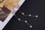 WENHQ Korean Style Cubic Zircon Flower Tassel Drop