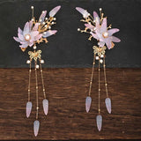 1pair Chinese Hanfu Hair Accessories Red Flower Hairpins