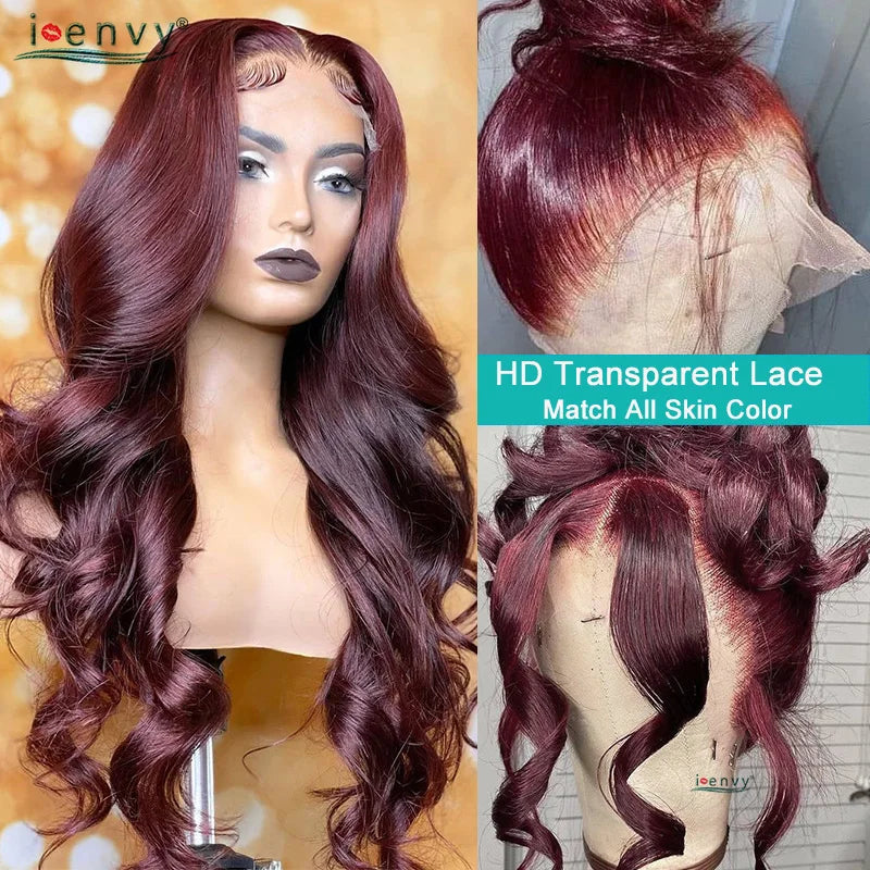 13x6 99J Burgundy Lace Front Wig Body Wave