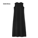 AS woman clothes maxi satin dress / knitted