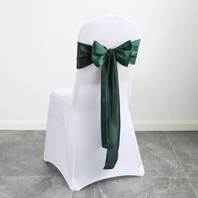 10PCS 17x275cm Sage Green Satin Chair Sashes Bows