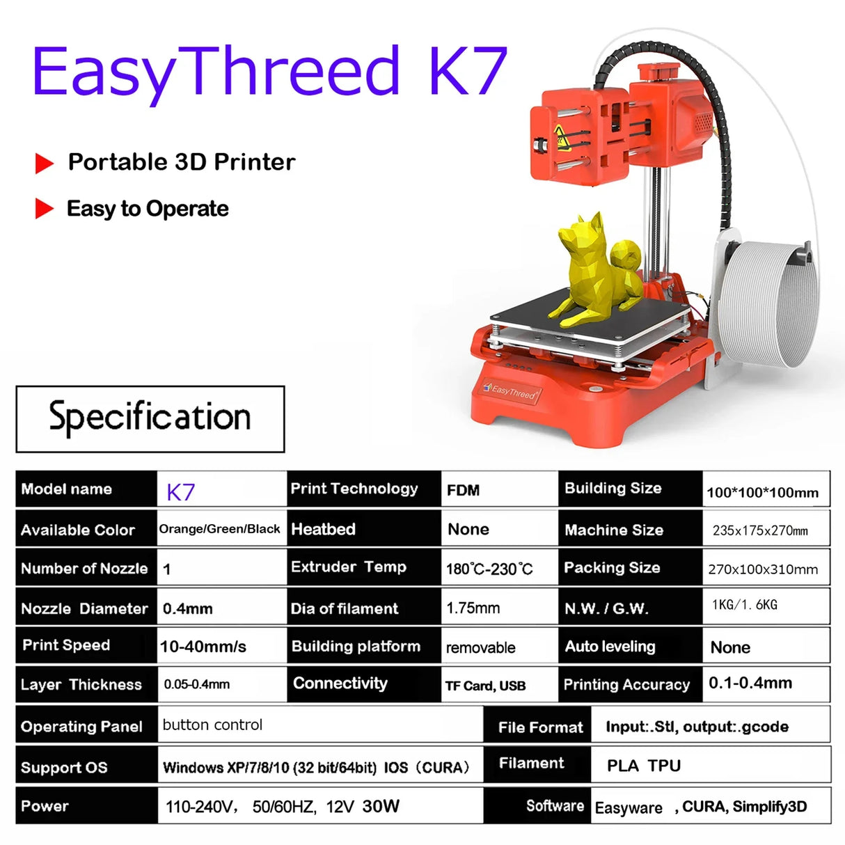 EasyThreed K7/K9 Mini Desktop Children 3D Printer 100*100*100mm