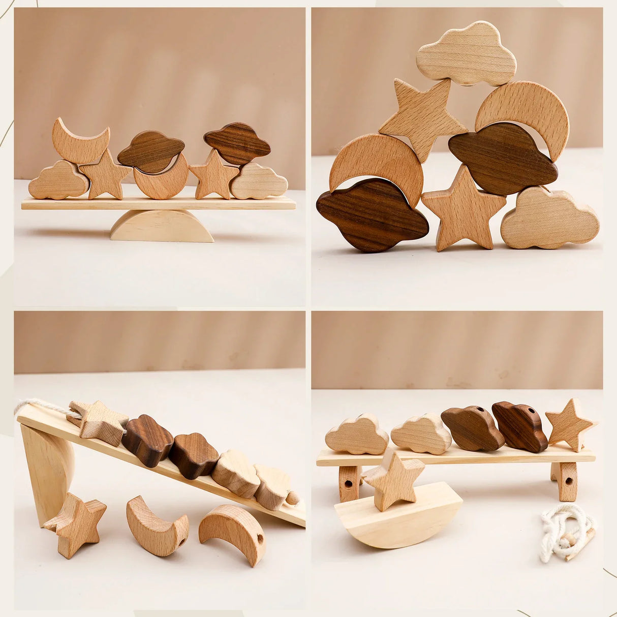 Baby Animal Threading Toys Wooden Seesaw Toys Blocks