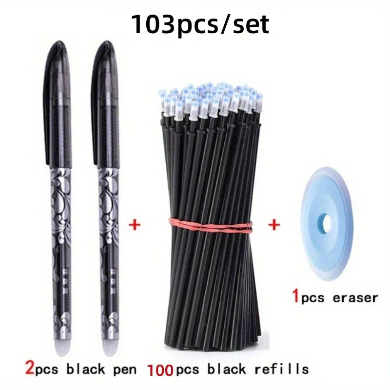 103pcs/set Black Blue Ink Erasable Pen Refills Rods