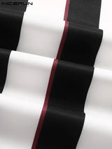 INCERUN Fashion Men Striped Sets Streetwear Lapel Short
