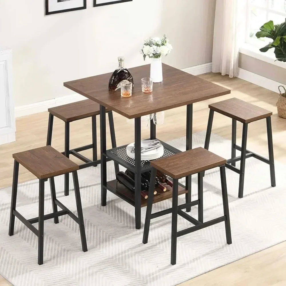 5 Piece Bar Table & Chair Set, Industrial