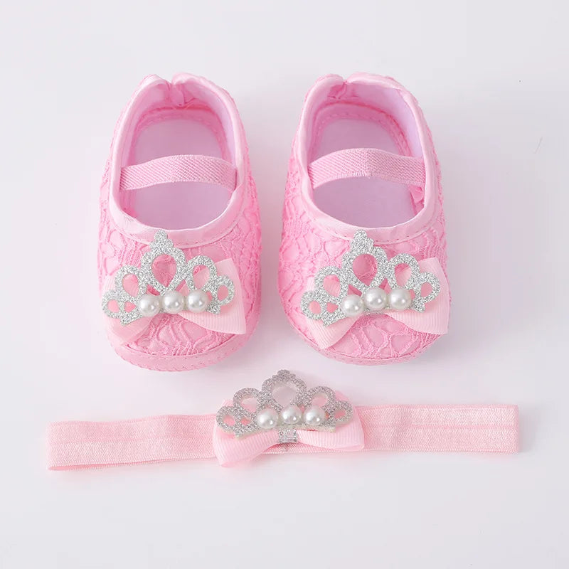 0~18M Cute Bowknot Newborn Baby Shoes Headband Set