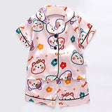 Toddler Girls Silk Satin Pajamas Sets Cartoon Kids