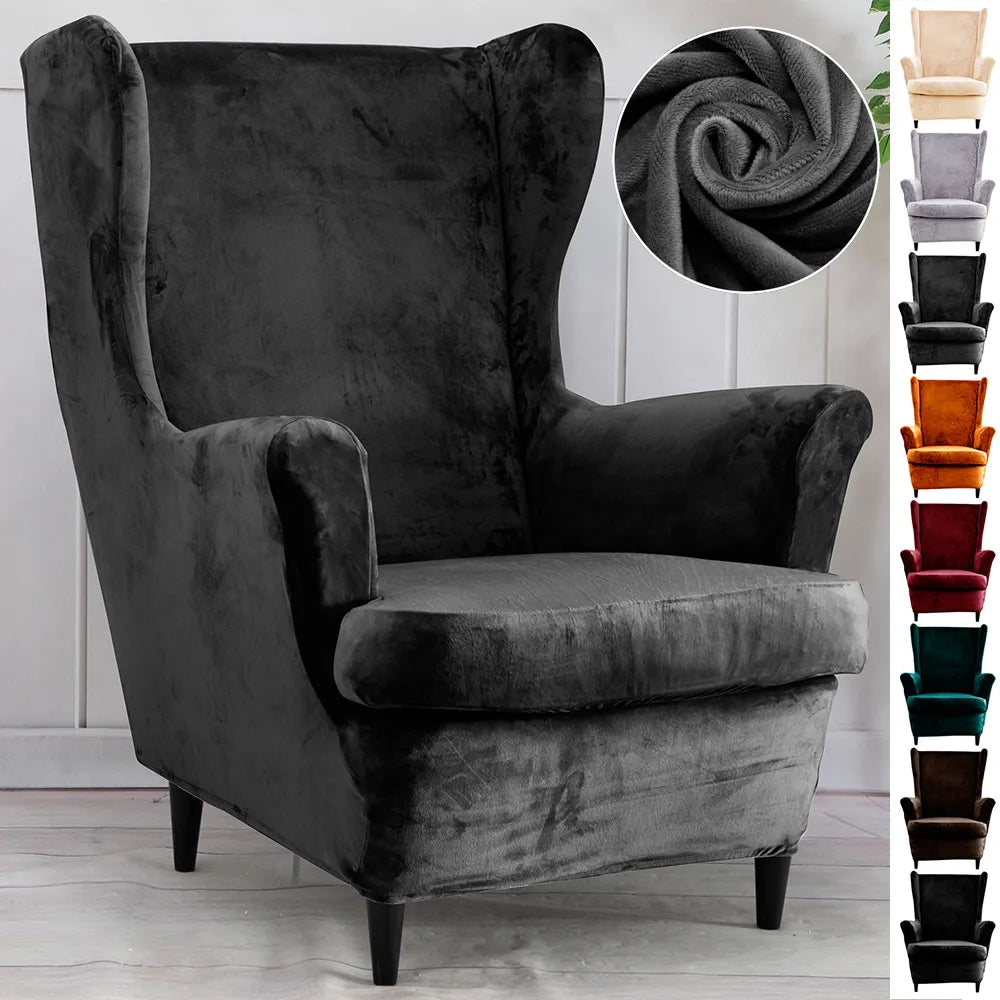 Velvet Wing Chair Covers Stretch Spandex Wingback Slipcover