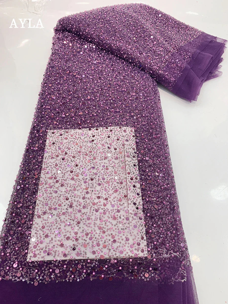 5 Yards Tulle Net African Lace Fabric Beaded