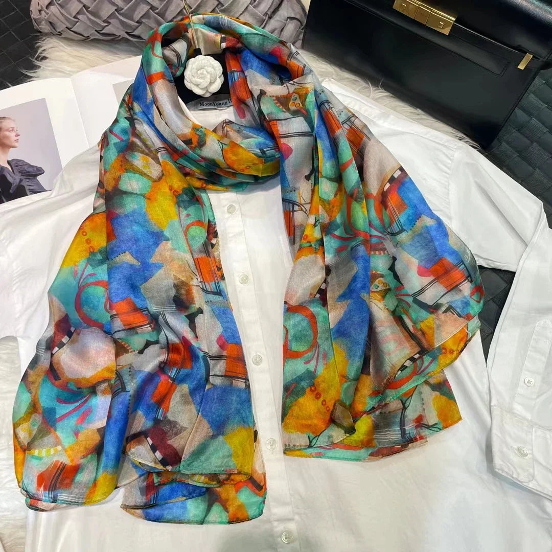 White Silk Scarf Women Scarves Bufandas Summer Beach