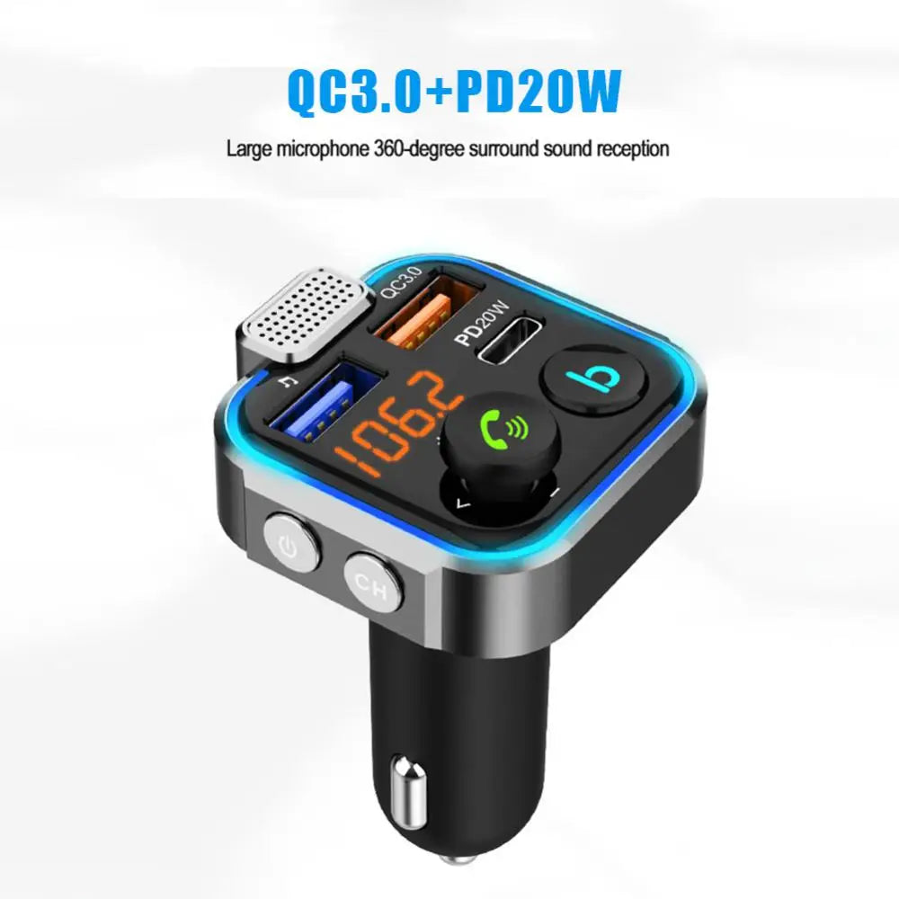 Car Bluetooth 5.0 FM Transmitter Car MP3 Player Large Microphone Dual USB Fast Charger QC3.0 PD20W Car Electronics Accessories