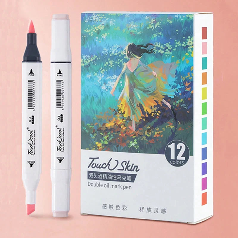 Bview Art 6/12Pcs Double-headed Color Oil Marker Pens