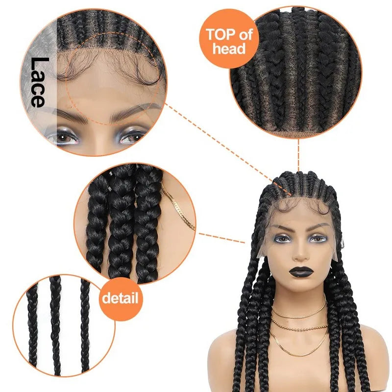 36" Full Lace Frontal Wigs For Women Cornrow