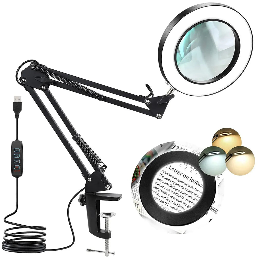 8x Magnifier Glass Swing Arm Flexible Clamp-on Table
