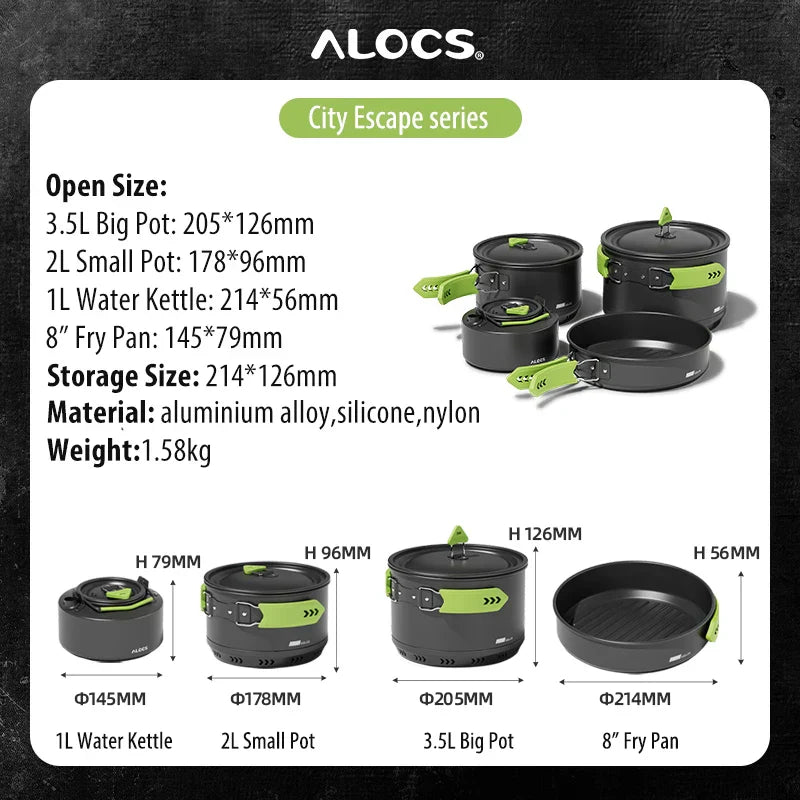 Alocs CW-C65 Camping Cookware Pots Fry Pan Water