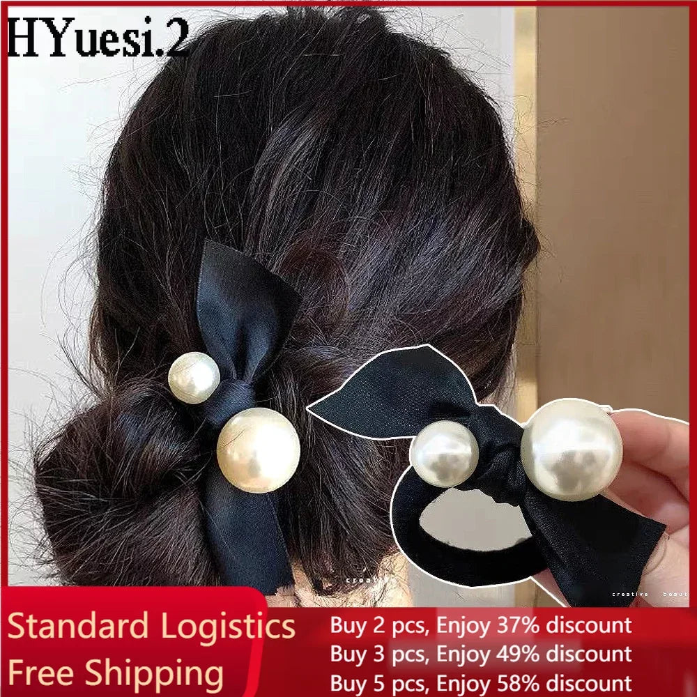 Fashion Seamless Black Hair Ties Rope Simple Pearl
