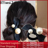 Fashion Seamless Black Hair Ties Rope Simple Pearl