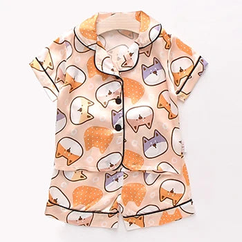 Toddler Girls Silk Satin Pajamas Sets Cartoon Kids