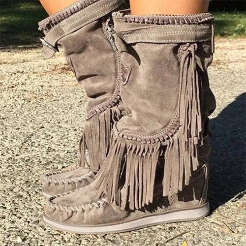 Pirate Boots Woman Pleated Tassel Midcalf Boots Womens