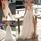 Beach 2023 Wedding Dresses Boho Side Slit Spaghetti